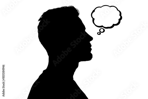 Silhouette of a Man Contemplating with a Thought Bubble