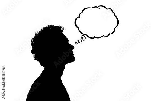 Silhouette of a person with a thought bubble indicating thinking and ideas