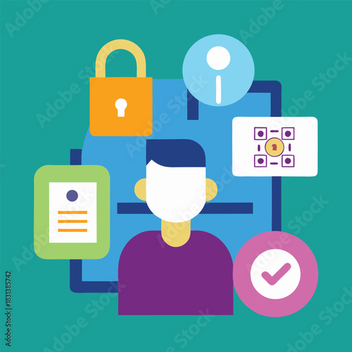 Flat vector of digital identity verification with security check