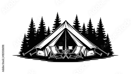 Camping Tent in Forest Illustration – Outdoor Adventure Nature Silhouette