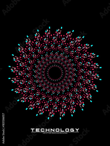 Music poster design background. Electro Sound Cover Template with dynamic abstract gradient circular geometric line shapes for t-shirt screen printing, technology, digital, party, festival and club.	
