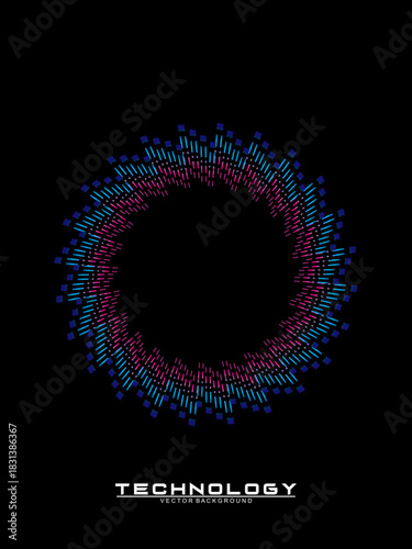 Music poster design background. Electro Sound Cover Template with dynamic abstract gradient circular geometric line shapes for t-shirt screen printing, technology, digital, party, festival and club.	
