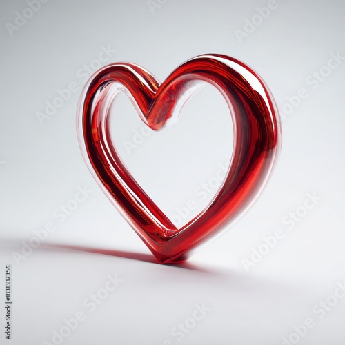 Glossy red heart shape symbol isolated on white background.