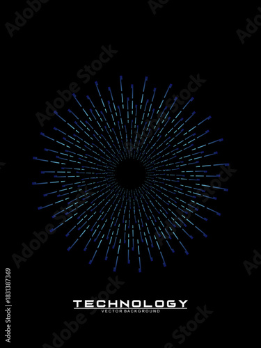 Music poster design background. Electro Sound Cover Template with dynamic abstract gradient circular geometric line shapes for t-shirt screen printing, technology, digital, party, festival and club.	
