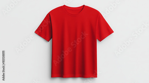 Red t shirt mockup, blank cotton apparel, isolated, front view, casual clothing