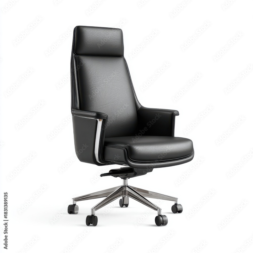 Naklejka premium Modern executive office chair with high back and chrome base for professional settings