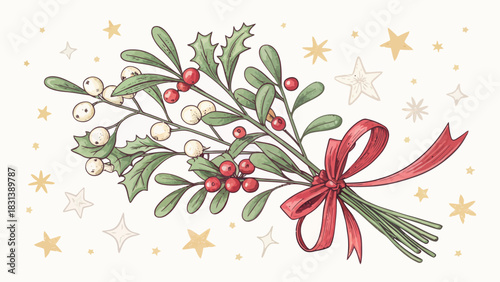 Festive Mistletoe and Holly Bouquet