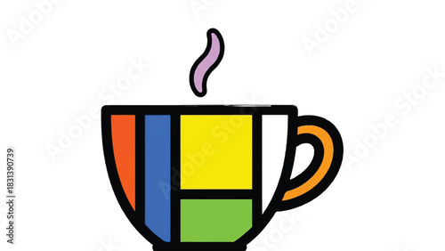 Colorful Abstract Coffee Cup with Steam.
