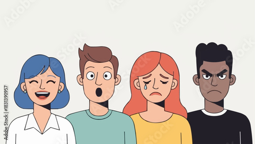 Diverse Group of People Expressing Various Emotions.