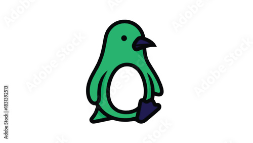 Green cartoon penguin with a hole in its body.