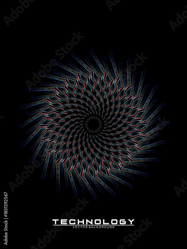 Music poster design background. Electro Sound Cover Template with dynamic abstract gradient circular geometric line shapes for t-shirt screen printing, technology, digital, party, festival and club.	
