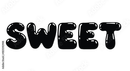 Glossy Black Bubble Letters Spelling The Word Sweet.