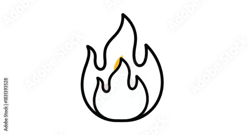 Simple Line Art Fire Icon with Yellow Flame Accent.