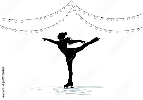 Artistic silhouette of a female ice skater in motion.