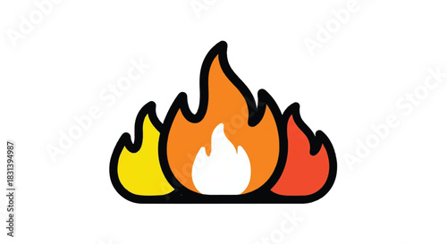 Stylized illustration of a bright orange and yellow flame icon.