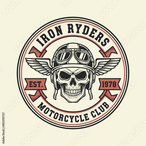 Classic Iron Ryders Motorcycle Club Retro Helmet Skull Emblem