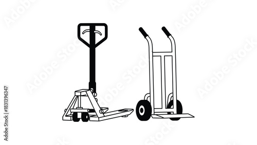 Hand truck and pallet jack illustration for warehouse equipment