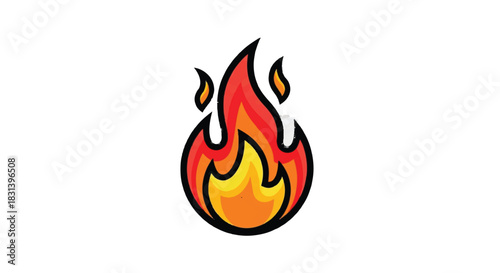 Vibrant Cartoon Fire Flame Icon on White Background.