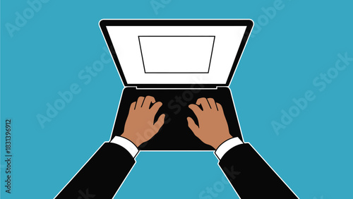 Person typing on laptop computer working from home illustration