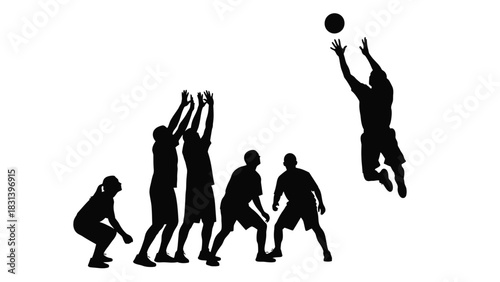 Basketball players silhouette jumping for ball sports illustration