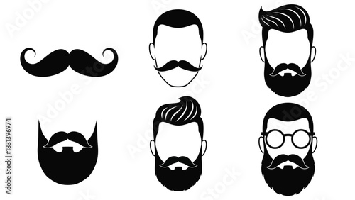 Beard and mustache styles vector collection for barber shop logo