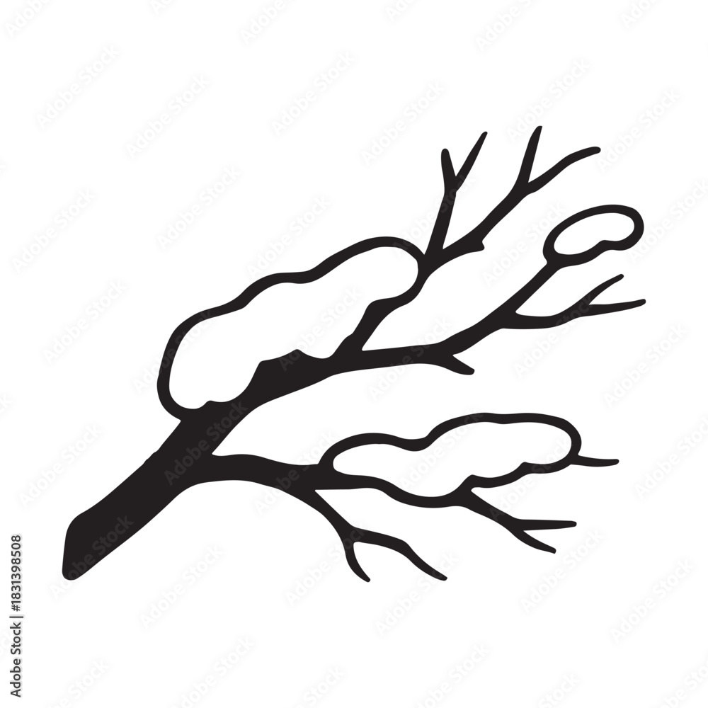 Fototapeta premium Beautiful Winter Tree Branch with Snow Illustration on White Background