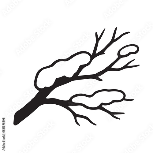 Beautiful Winter Tree Branch with Snow Illustration on White Background