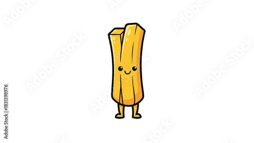 Cute Cartoon French Fry Character with Happy Face.