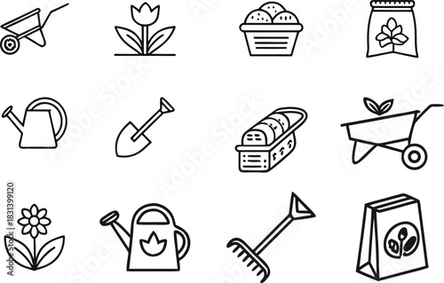 Garden care line icon set