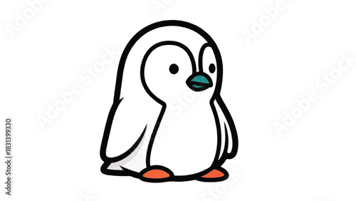 Adorable Cartoon Penguin with Black Outline and White Body.