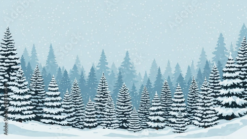 Enchanting winter wonderland with snow-laden evergreen trees, perfect for holiday cards, seasonal promotions, and creating a serene, festive atmosphere