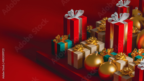 Bright and festive Christmas scene with gifts and decorations