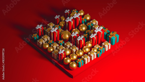 Bright and festive Christmas scene with gifts and decorations