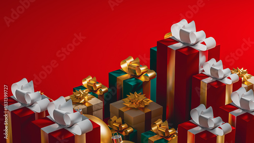 Bright and festive Christmas scene with gifts and decorations