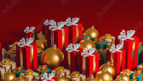 Bright and festive Christmas scene with gifts and decorations
