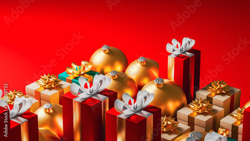 Bright and festive Christmas scene with gifts and decorations