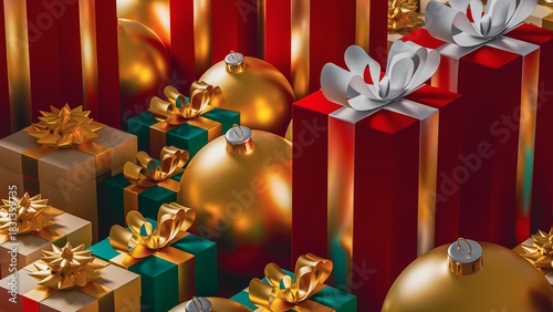 Bright and festive Christmas scene with gifts and decorations