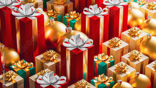 Bright and festive Christmas scene with gifts and decorations