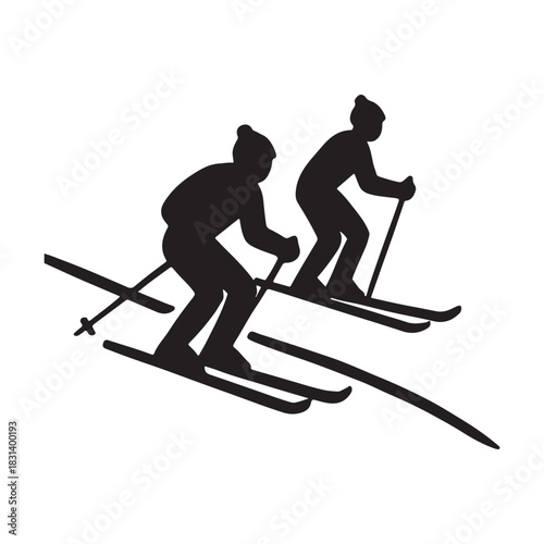 Silhouette of Skiers Descending Snowy Slope A Winter Sports Adventure