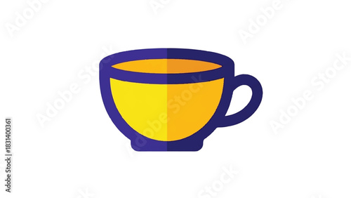 Vibrant Yellow and Purple Coffee Cup Icon Design.