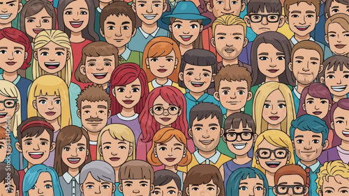 Diverse group of smiling people of various ages and ethnicities.