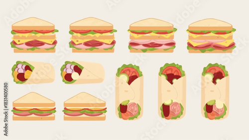Variety of Sandwiches and Wraps Illustration.