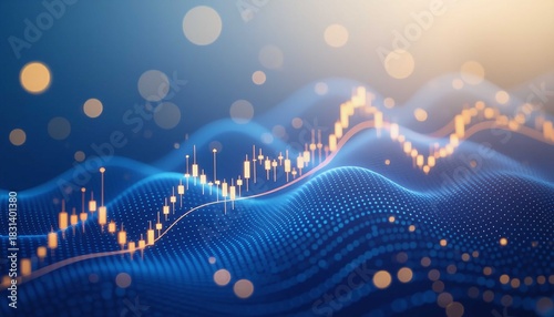 Digital finance wave with glowing chart, data trend, market analysis rising