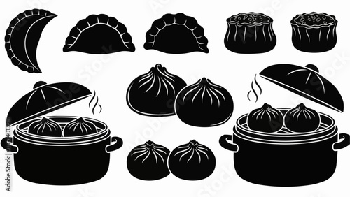 Silhouette Dumpling Collection - Asian Cuisine Vector Art.