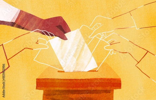 People vote by throwing a ballot paper with a vote into a box