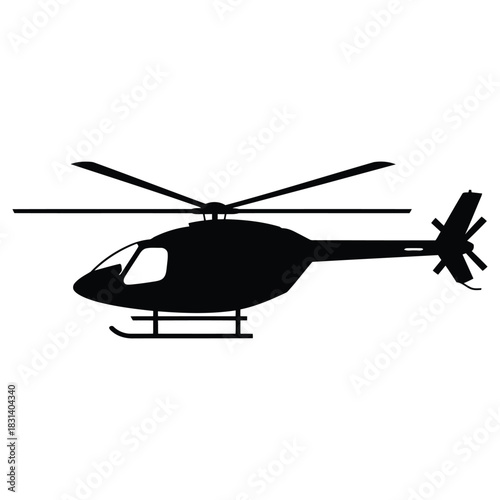 Helicopter Silhouette Vector Graphic Illustration Isolated on White Background for Commercial Use