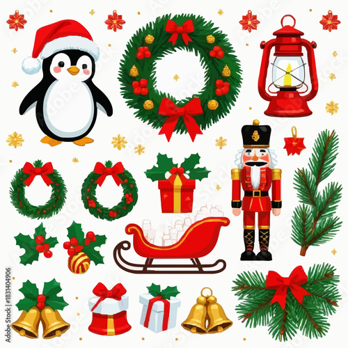 set of christmas elements