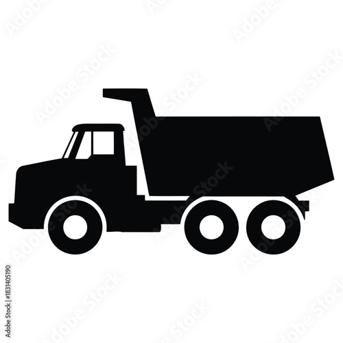 Dump Truck Vehicle Silhouette, Heavy Construction Equipment Transportation, Hauling, Delivery, and Mining