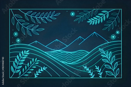Electric Aqua Neon Vector Abstract Border