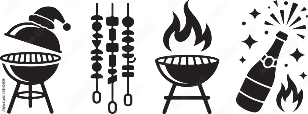 Naklejka premium Christmas Barbecue and Party Icons Set